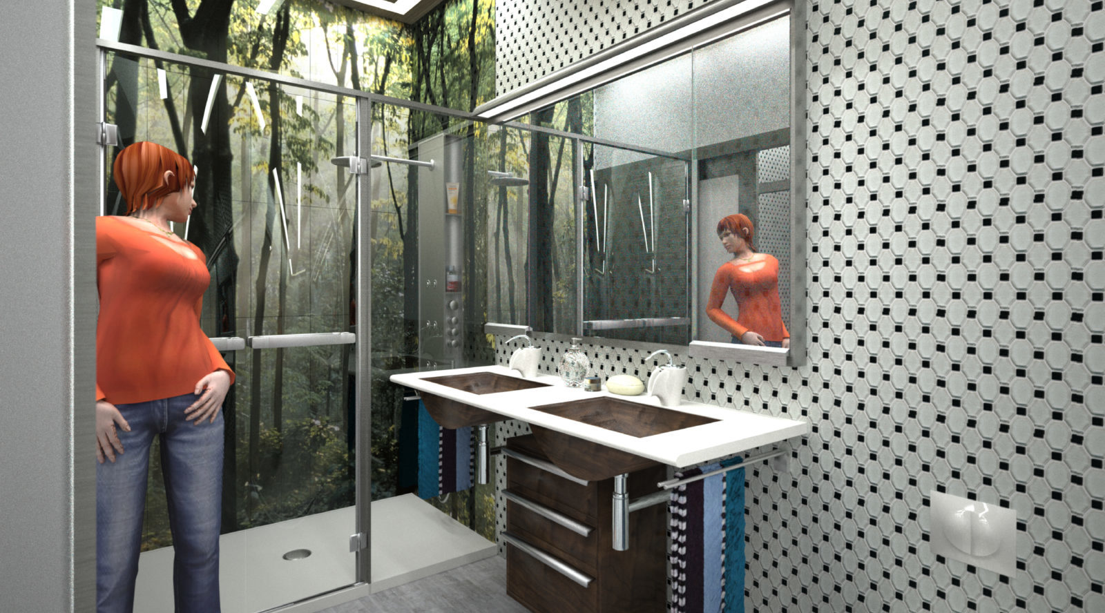 Drewniana umywalka i las tropikalny